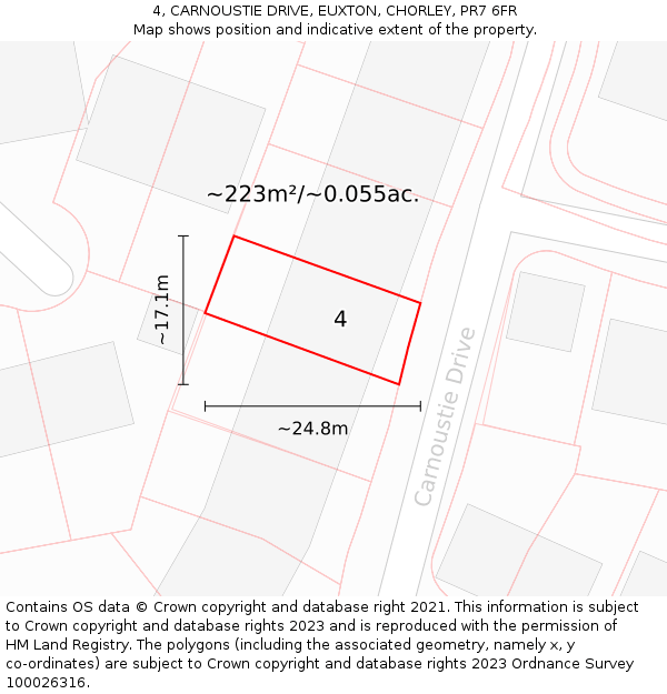 4, CARNOUSTIE DRIVE, EUXTON, CHORLEY, PR7 6FR: Plot and title map