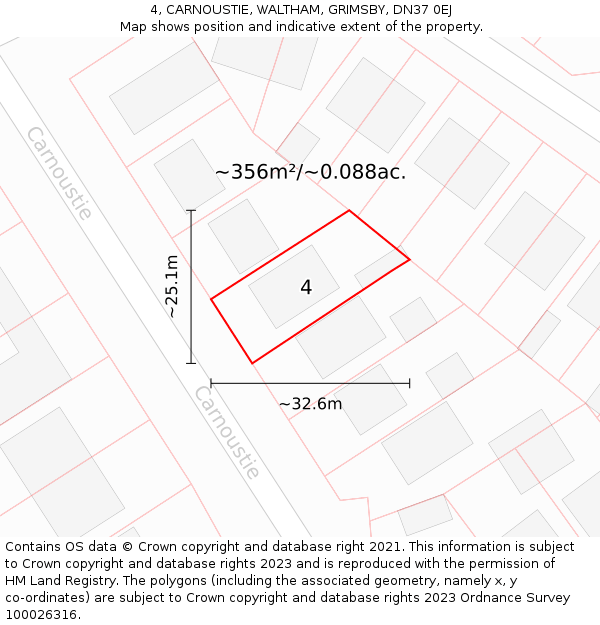 4, CARNOUSTIE, WALTHAM, GRIMSBY, DN37 0EJ: Plot and title map