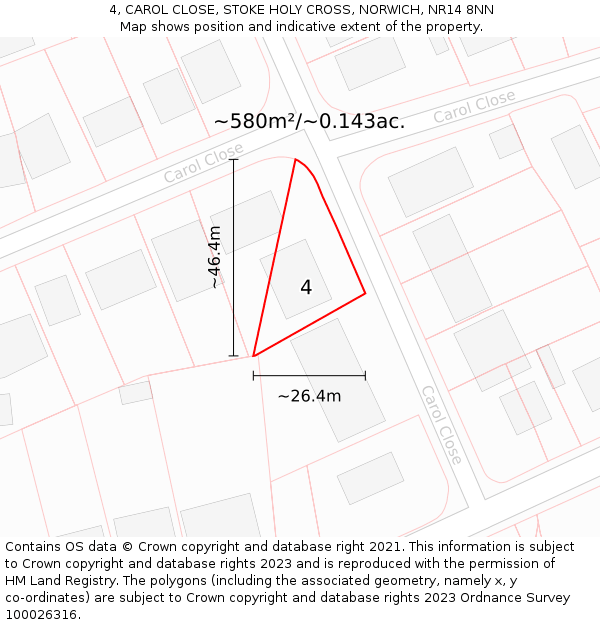 4, CAROL CLOSE, STOKE HOLY CROSS, NORWICH, NR14 8NN: Plot and title map