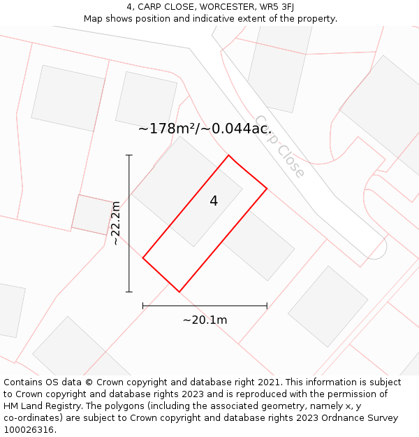 4, CARP CLOSE, WORCESTER, WR5 3FJ: Plot and title map