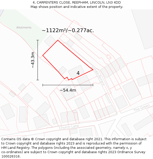 4, CARPENTERS CLOSE, REEPHAM, LINCOLN, LN3 4DD: Plot and title map