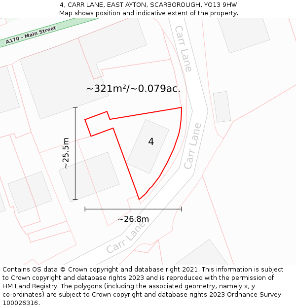 4, CARR LANE, EAST AYTON, SCARBOROUGH, YO13 9HW: Plot and title map