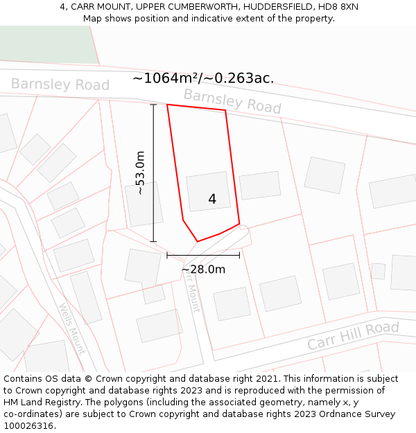 4, CARR MOUNT, UPPER CUMBERWORTH, HUDDERSFIELD, HD8 8XN: Plot and title map