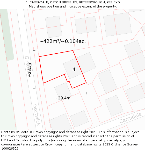 4, CARRADALE, ORTON BRIMBLES, PETERBOROUGH, PE2 5XQ: Plot and title map