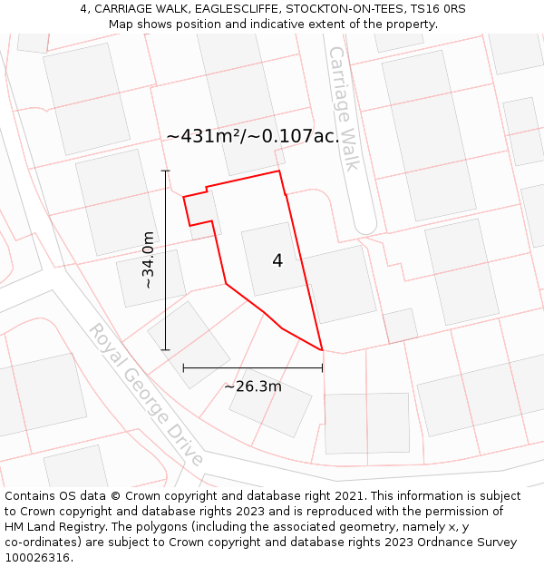 4, CARRIAGE WALK, EAGLESCLIFFE, STOCKTON-ON-TEES, TS16 0RS: Plot and title map