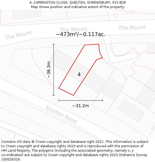 4, CARRINGTON CLOSE, SHELTON, SHREWSBURY, SY3 8DE: Plot and title map