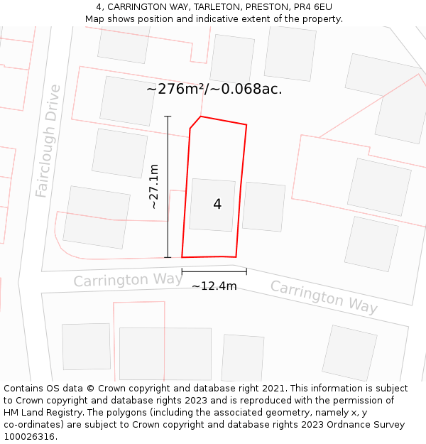 4, CARRINGTON WAY, TARLETON, PRESTON, PR4 6EU: Plot and title map