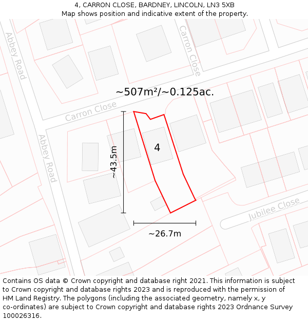 4, CARRON CLOSE, BARDNEY, LINCOLN, LN3 5XB: Plot and title map