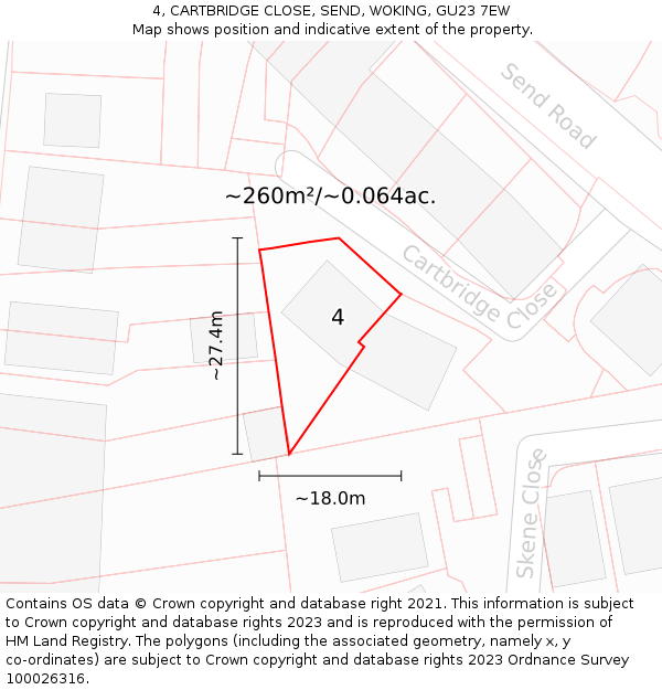 4, CARTBRIDGE CLOSE, SEND, WOKING, GU23 7EW: Plot and title map