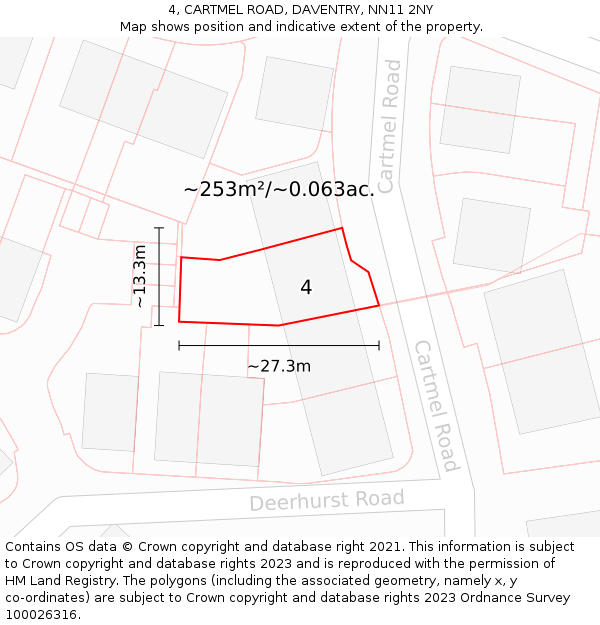 4, CARTMEL ROAD, DAVENTRY, NN11 2NY: Plot and title map