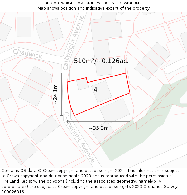 4, CARTWRIGHT AVENUE, WORCESTER, WR4 0NZ: Plot and title map