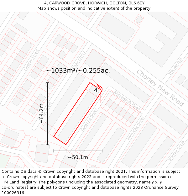 4, CARWOOD GROVE, HORWICH, BOLTON, BL6 6EY: Plot and title map