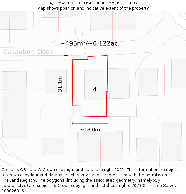 4, CASAUBON CLOSE, DEREHAM, NR19 1EG: Plot and title map
