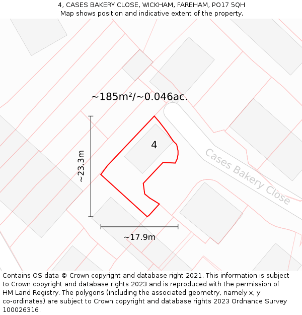 4, CASES BAKERY CLOSE, WICKHAM, FAREHAM, PO17 5QH: Plot and title map