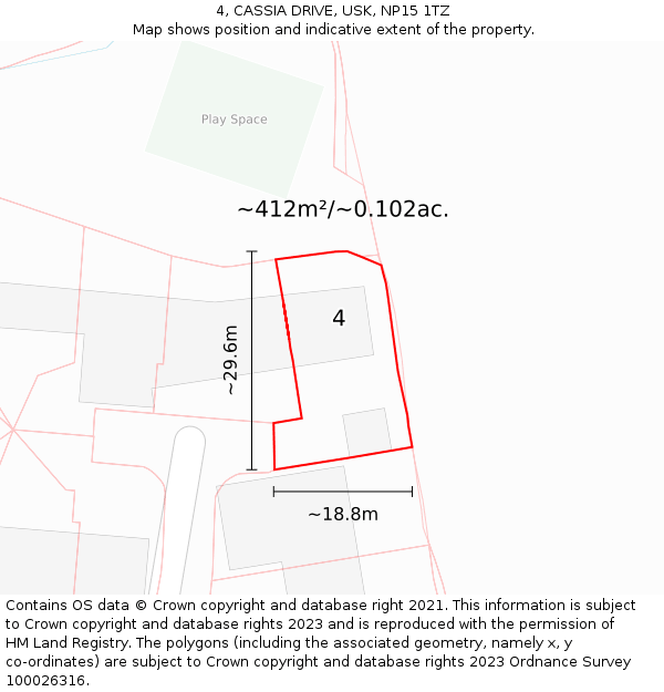 4, CASSIA DRIVE, USK, NP15 1TZ: Plot and title map