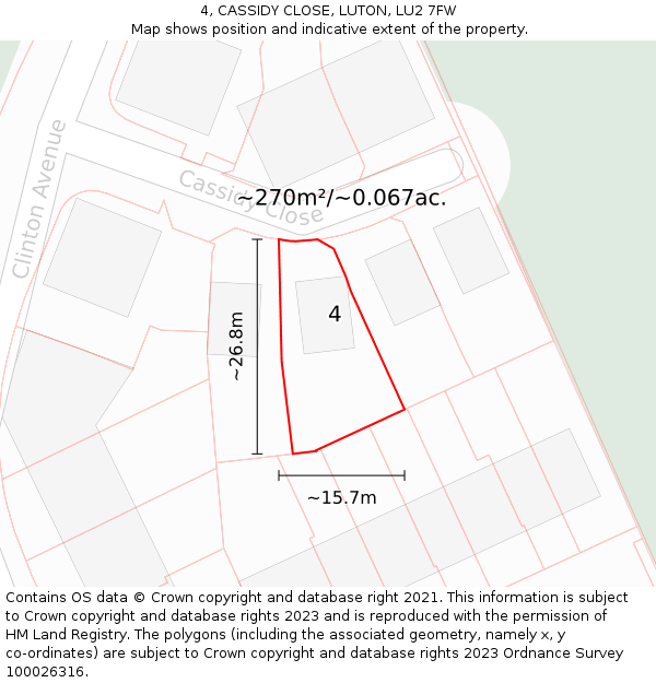 4, CASSIDY CLOSE, LUTON, LU2 7FW: Plot and title map