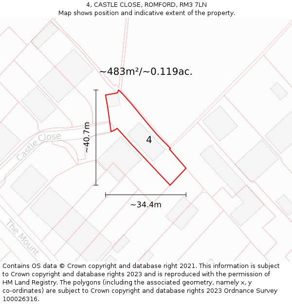 4, CASTLE CLOSE, ROMFORD, RM3 7LN: Plot and title map