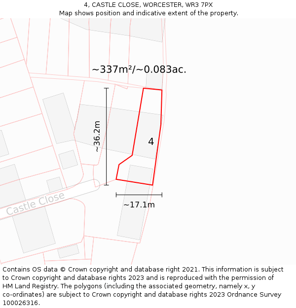 4, CASTLE CLOSE, WORCESTER, WR3 7PX: Plot and title map