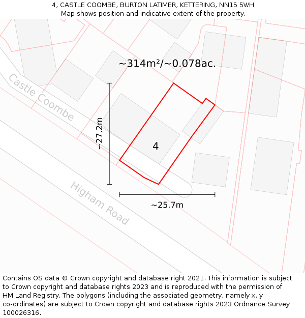 4, CASTLE COOMBE, BURTON LATIMER, KETTERING, NN15 5WH: Plot and title map