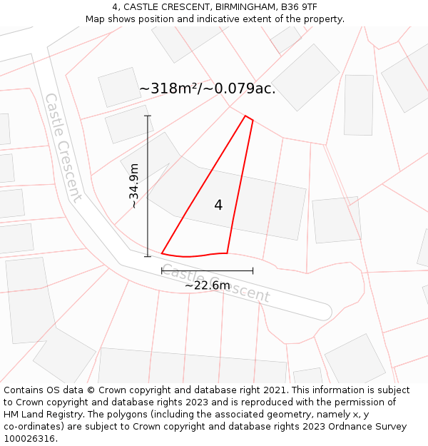 4, CASTLE CRESCENT, BIRMINGHAM, B36 9TF: Plot and title map