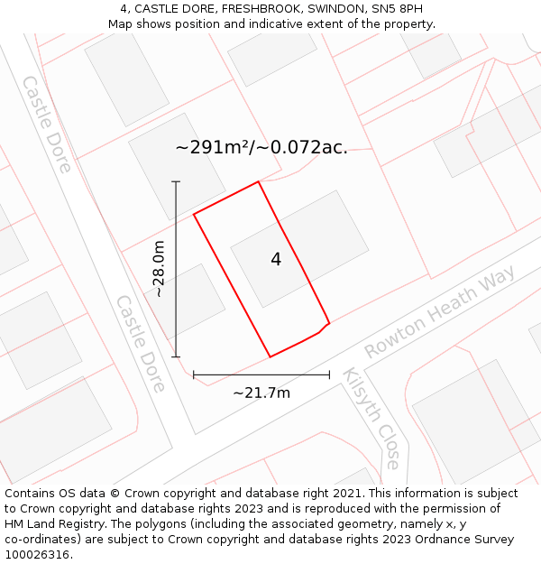 4, CASTLE DORE, FRESHBROOK, SWINDON, SN5 8PH: Plot and title map