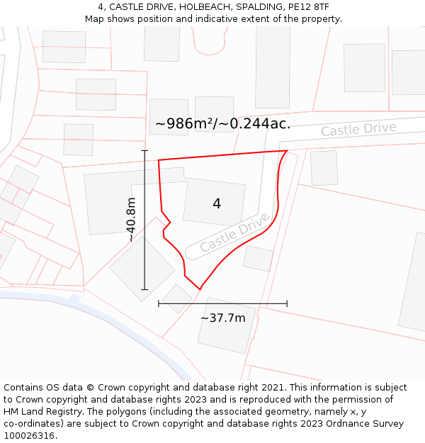 4, CASTLE DRIVE, HOLBEACH, SPALDING, PE12 8TF: Plot and title map