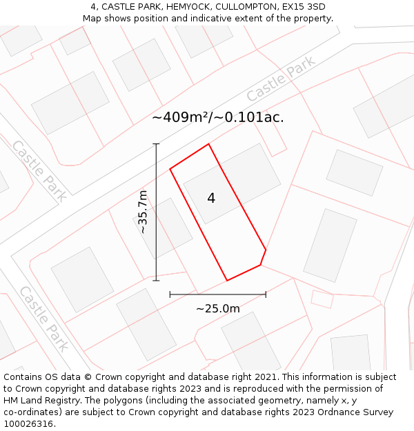 4, CASTLE PARK, HEMYOCK, CULLOMPTON, EX15 3SD: Plot and title map
