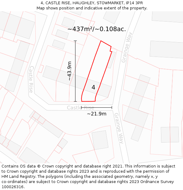 4, CASTLE RISE, HAUGHLEY, STOWMARKET, IP14 3PR: Plot and title map