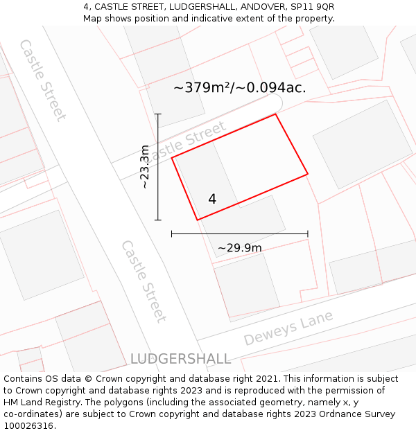 4, CASTLE STREET, LUDGERSHALL, ANDOVER, SP11 9QR: Plot and title map