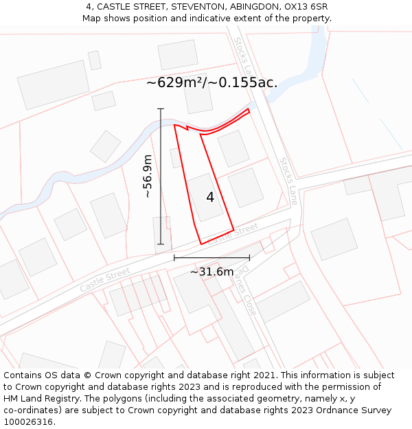 4, CASTLE STREET, STEVENTON, ABINGDON, OX13 6SR: Plot and title map