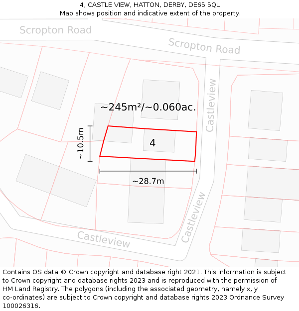 4, CASTLE VIEW, HATTON, DERBY, DE65 5QL: Plot and title map