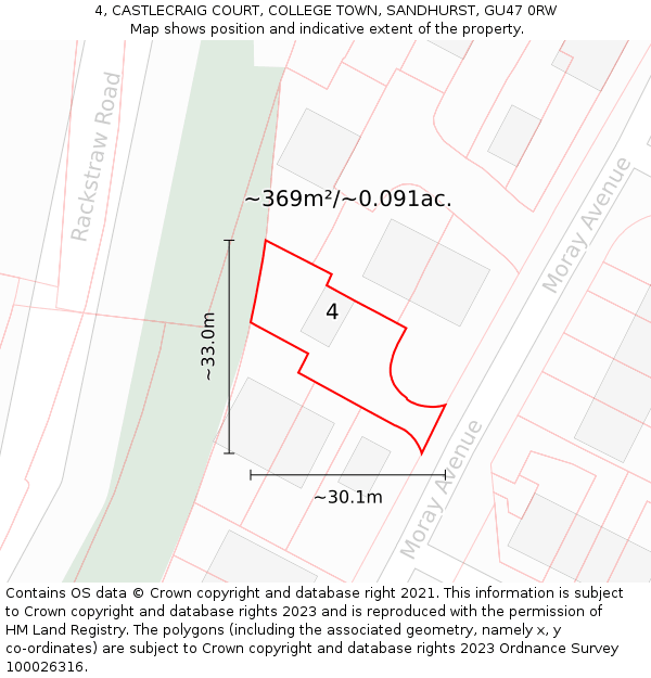 4, CASTLECRAIG COURT, COLLEGE TOWN, SANDHURST, GU47 0RW: Plot and title map