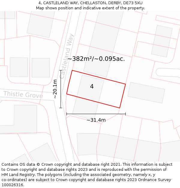 4, CASTLELAND WAY, CHELLASTON, DERBY, DE73 5XU: Plot and title map