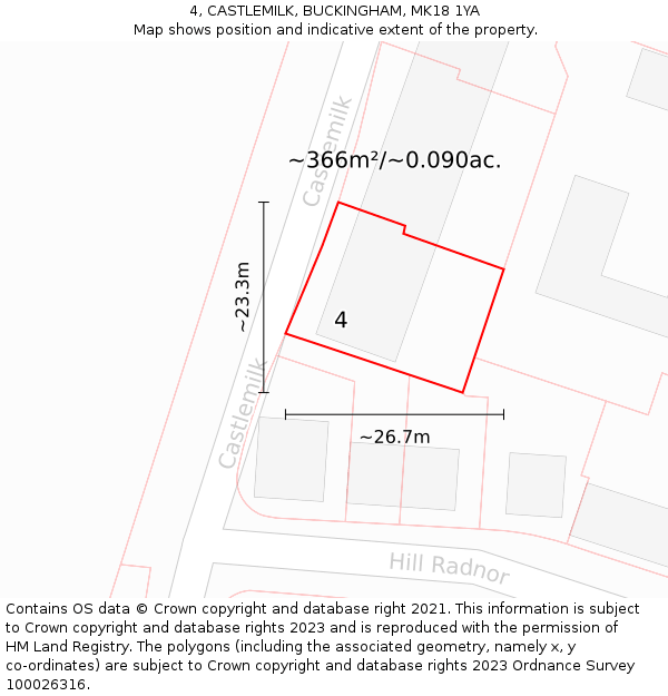 4, CASTLEMILK, BUCKINGHAM, MK18 1YA: Plot and title map