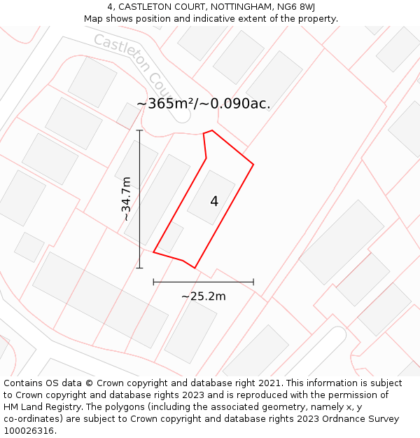 4, CASTLETON COURT, NOTTINGHAM, NG6 8WJ: Plot and title map