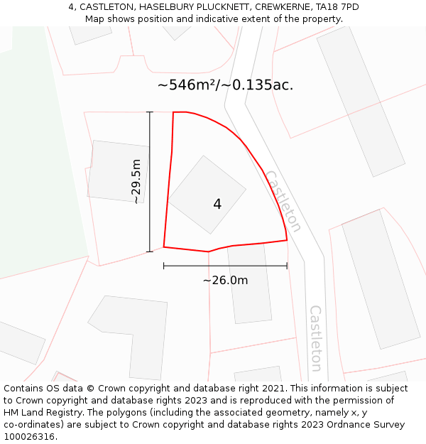4, CASTLETON, HASELBURY PLUCKNETT, CREWKERNE, TA18 7PD: Plot and title map