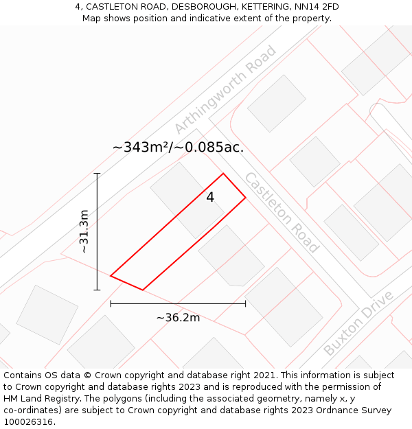 4, CASTLETON ROAD, DESBOROUGH, KETTERING, NN14 2FD: Plot and title map