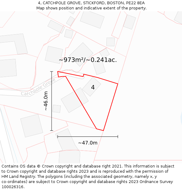 4, CATCHPOLE GROVE, STICKFORD, BOSTON, PE22 8EA: Plot and title map
