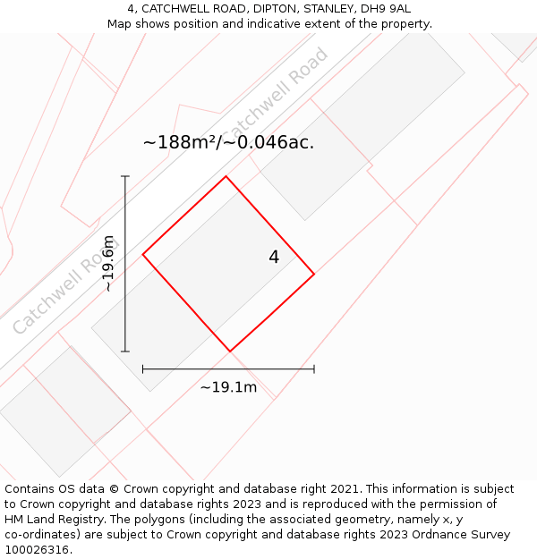 4, CATCHWELL ROAD, DIPTON, STANLEY, DH9 9AL: Plot and title map