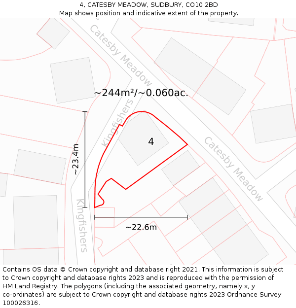 4, CATESBY MEADOW, SUDBURY, CO10 2BD: Plot and title map