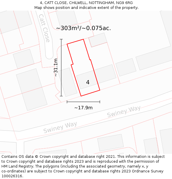 4, CATT CLOSE, CHILWELL, NOTTINGHAM, NG9 6RG: Plot and title map