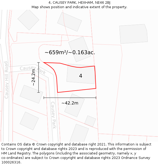 4, CAUSEY PARK, HEXHAM, NE46 2BJ: Plot and title map