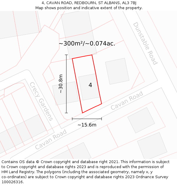 4, CAVAN ROAD, REDBOURN, ST ALBANS, AL3 7BJ: Plot and title map