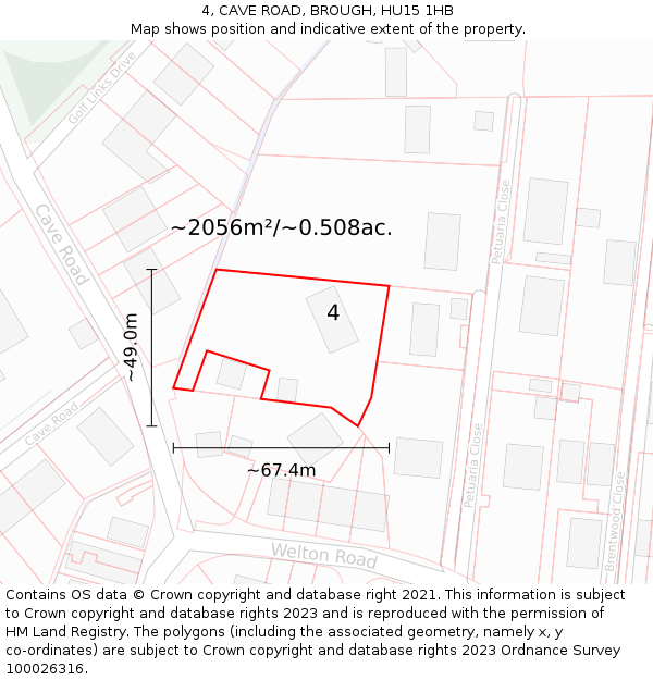 4, CAVE ROAD, BROUGH, HU15 1HB: Plot and title map