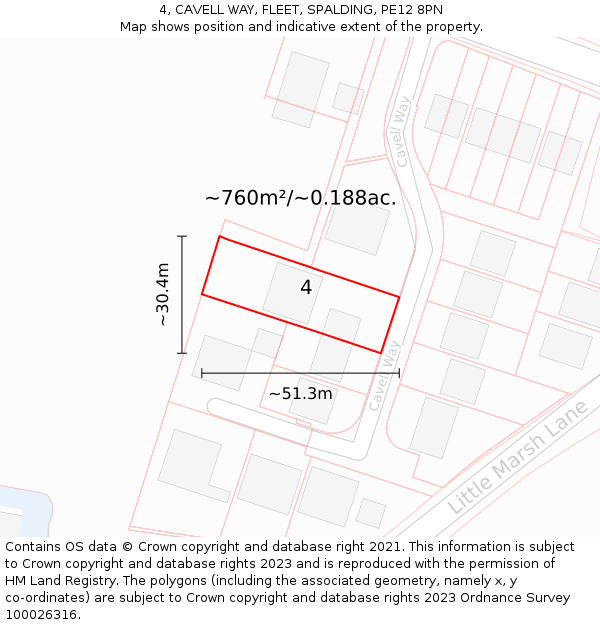 4, CAVELL WAY, FLEET, SPALDING, PE12 8PN: Plot and title map