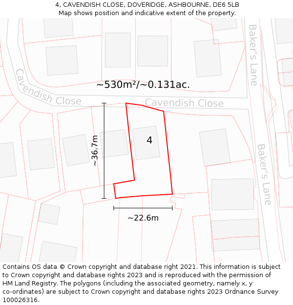 4, CAVENDISH CLOSE, DOVERIDGE, ASHBOURNE, DE6 5LB: Plot and title map