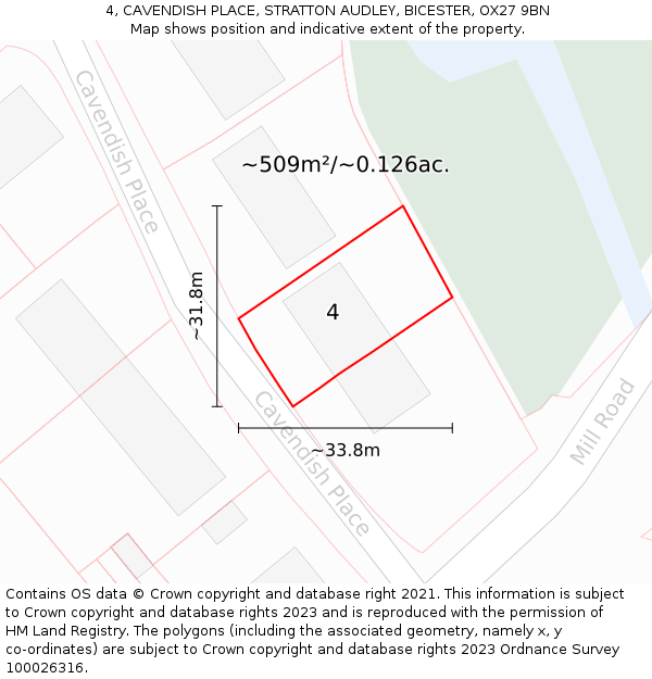 4, CAVENDISH PLACE, STRATTON AUDLEY, BICESTER, OX27 9BN: Plot and title map