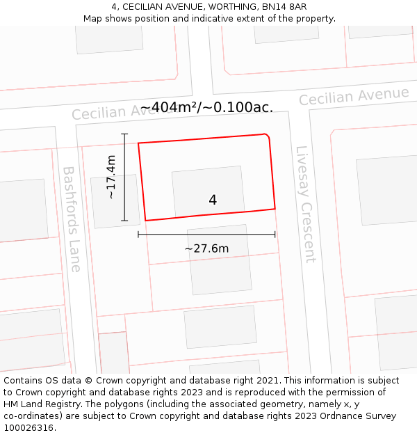 4, CECILIAN AVENUE, WORTHING, BN14 8AR: Plot and title map