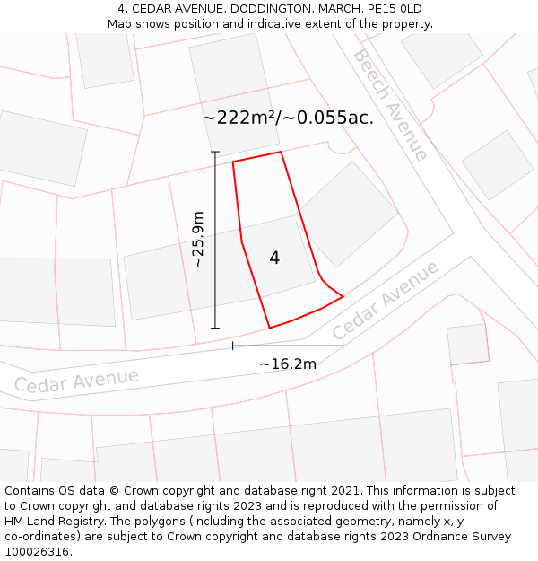 4, CEDAR AVENUE, DODDINGTON, MARCH, PE15 0LD: Plot and title map
