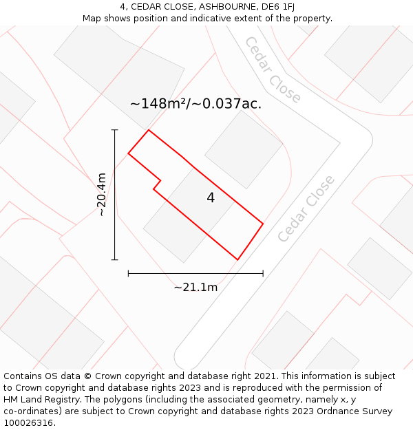 4, CEDAR CLOSE, ASHBOURNE, DE6 1FJ: Plot and title map